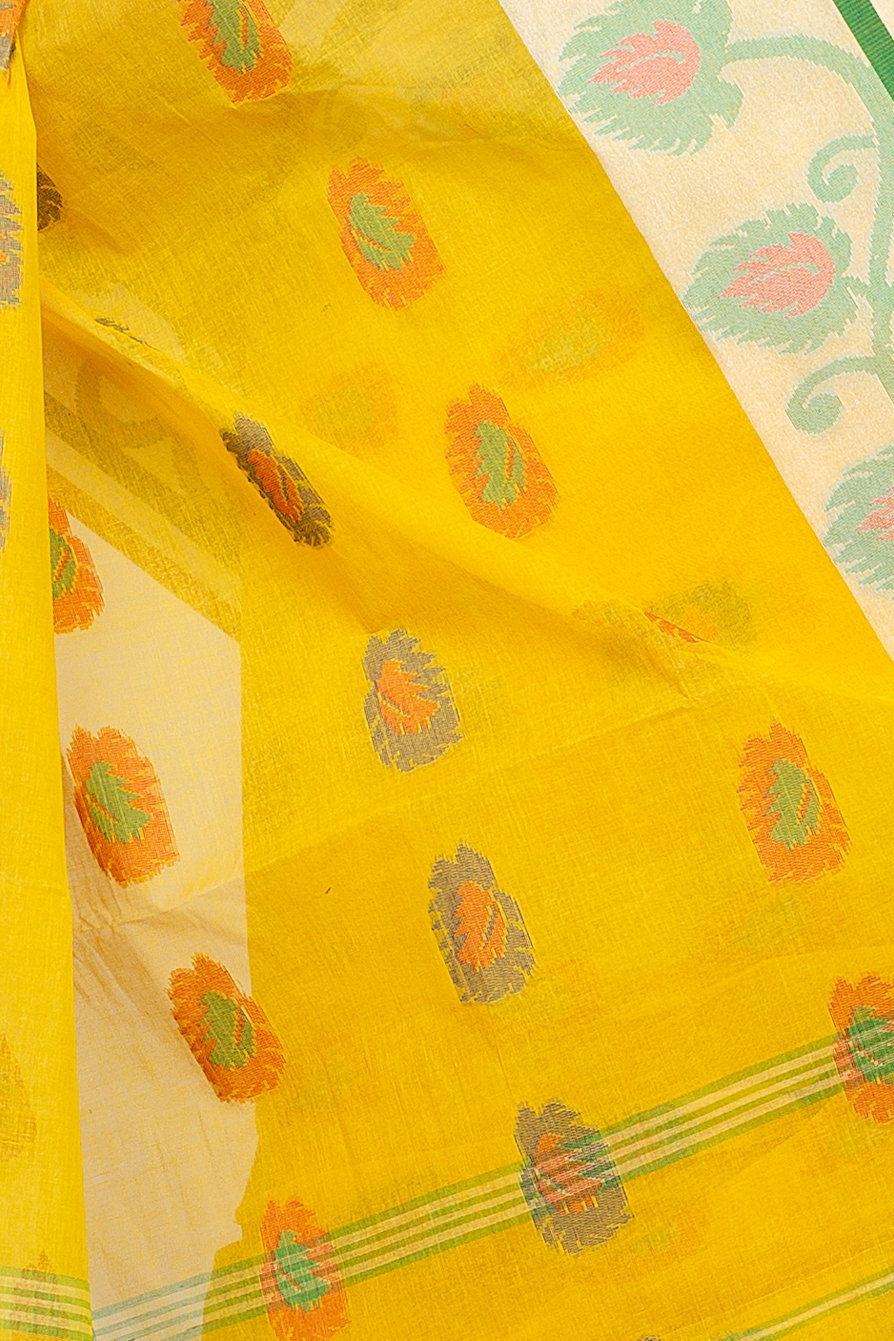 Yellow Pure Cotton HapChaka Tant Saree (884)